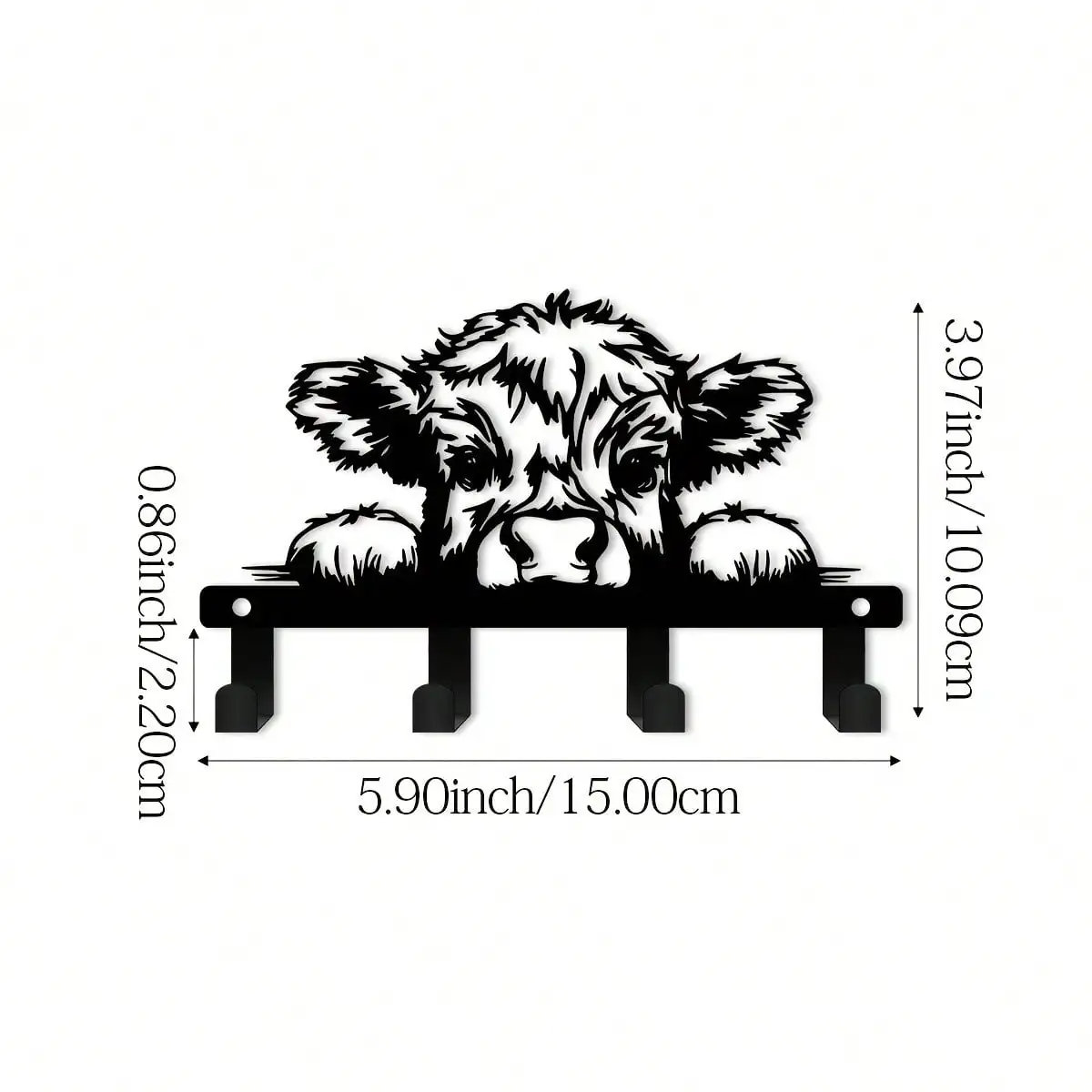 Brand Farmhouse‑Style 5.90 Inch Cow Metal Key Rack, Heavy‑Duty Cast Iron Wall Hanger for Office Kitchen Porch Bathroom