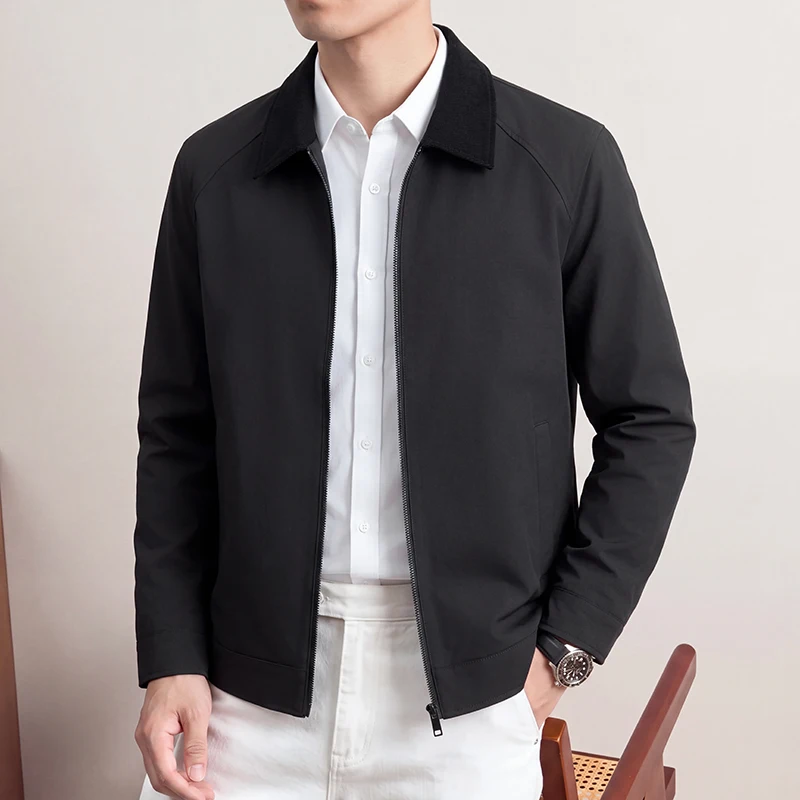 High-Quality Fashionable Men's Fleece-Lined Stand-Collar Jacket with Zipper Three-Proof Fabric Business Style Top Outerwear