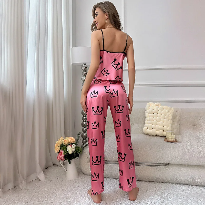 Women Silk Sleepwear Sexy Sleepwear Sleeveless Tops Pants Two Piece Suit Loungewear Pajama Sets Summer Luxury Brand Clothing