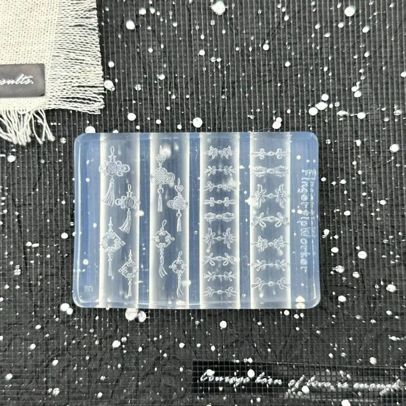 사랑스러운 꽃 무늬 3D 실리콘 네일 조각 금형, 복고풍 중국 매듭 테마의 DIY 매니큐어 도구