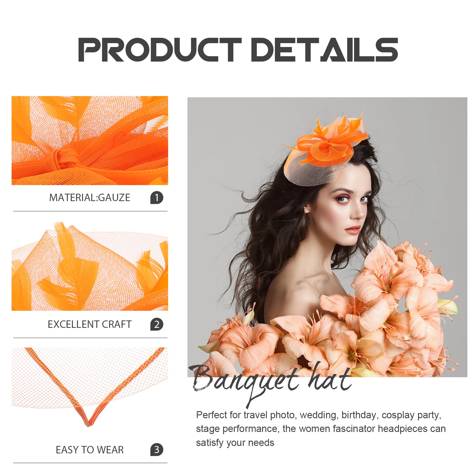 

Stylish Tea Party Fascinator Hat Feather Mesh Headband Bridal Headdress Wedding Banquet Women Hair Accessories