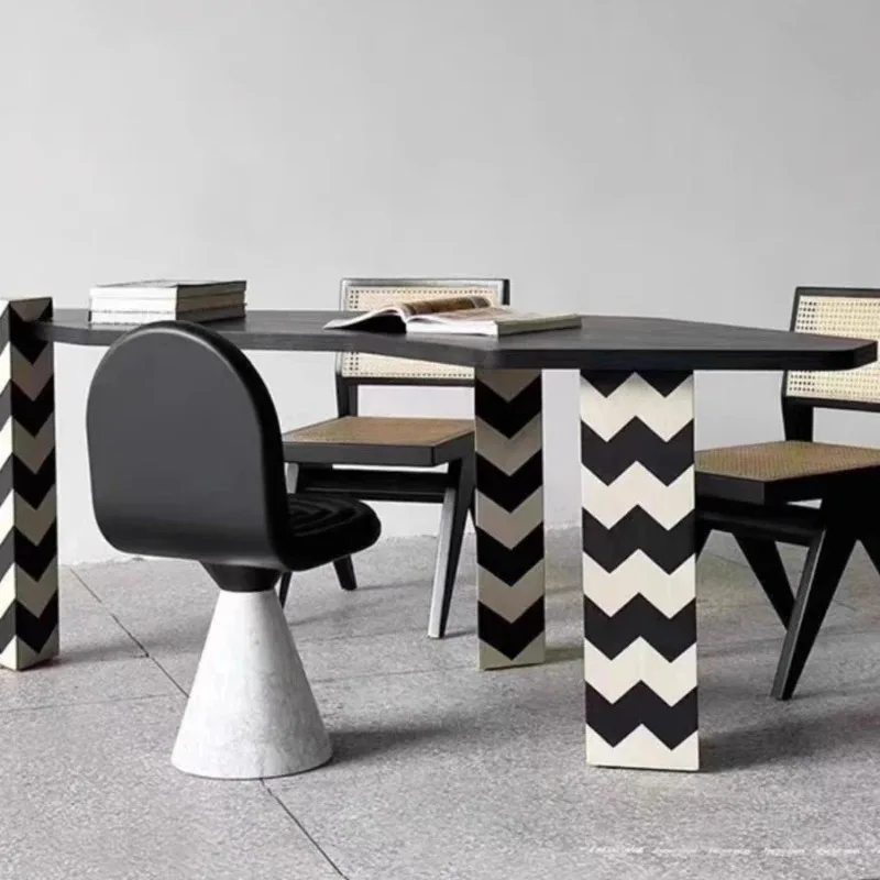 

Simple solid wood design home dining table wabi wind creative triangular arrow zebra pattern model room desk desk