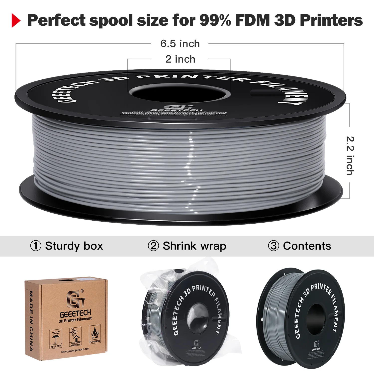 GEEETECH 1 kg 1,75 mm TPU-Filament, flexibles Material für 3D-Drucker im Ausland, schneller Versand