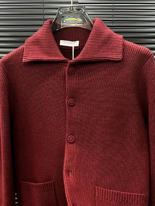 

Высококачественная вязаная мужская куртка с воротником, осенне-зимняя, модная, приталенная, с длинными рукавами, антибактериальная