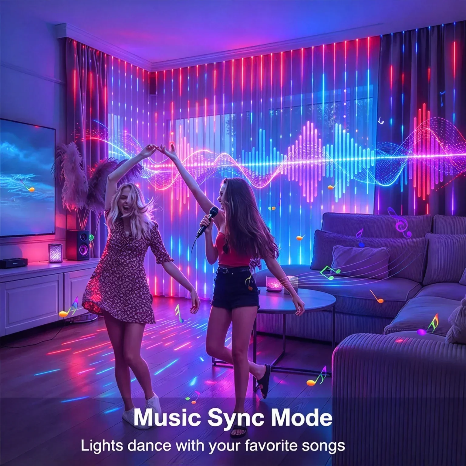 Smart LED Curtain String Lights USB 400LED Dynamic Pattern DIY with App & Remote for Birthday Gift Supplies Party Home Decor