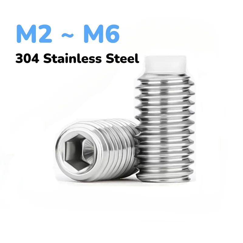 304 Stainless Steel  M2 M2.5 M3 M4 M5 M6 Plastic Hexagon Socket Nylon-tip Set Screws Dog Point