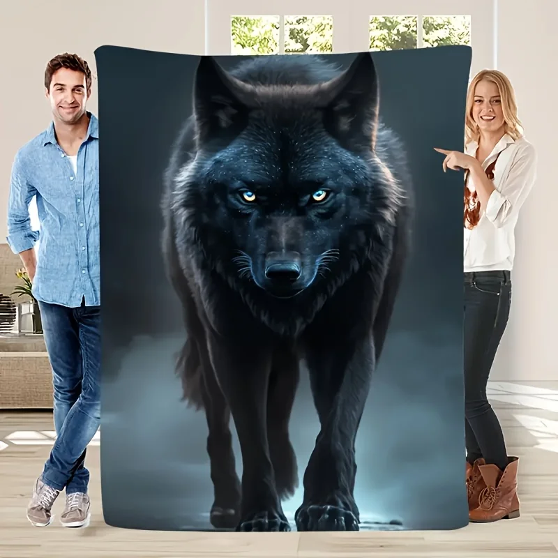 Ultra soft wolf flannel blanket - featuring a striking black wolf design, | vintage style blanket | polyester fiber durability