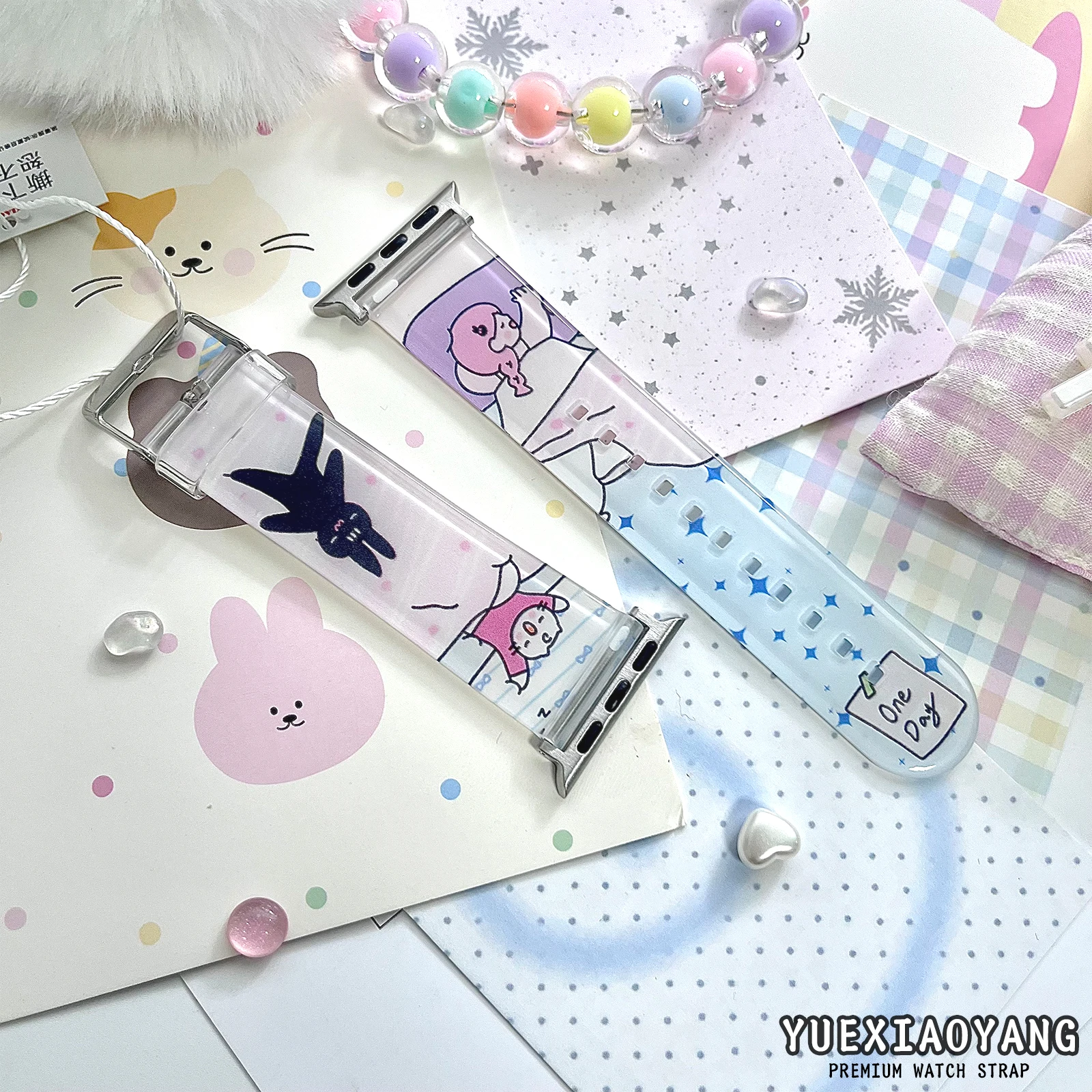 Correa con estampado de conejo para Apple Watch 10, 9, 8, pulsera reemplazable de silicona para iWatch de 46mm, 42mm, 41mm y 40mm, correa de reloj para regalo