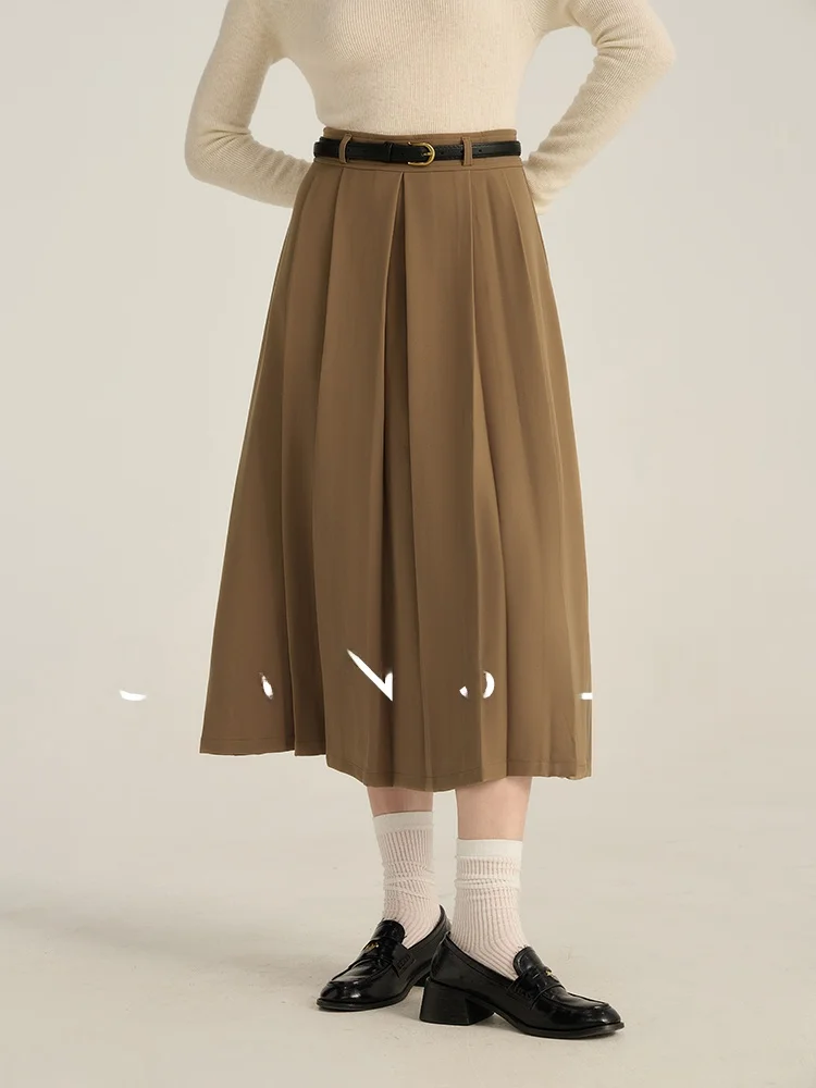 

Gansen High Waist A-Line Midi Skirt Women's Casual i Color Pleated Skirt Slimming Gown Girl's Polyester Fiber