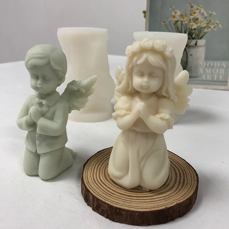 Kneeling Angel Candle Mold Wings Angel Mold Soap Silicone Mould Handmade Gypsum Ornaments Home Decoration Accessories 2024