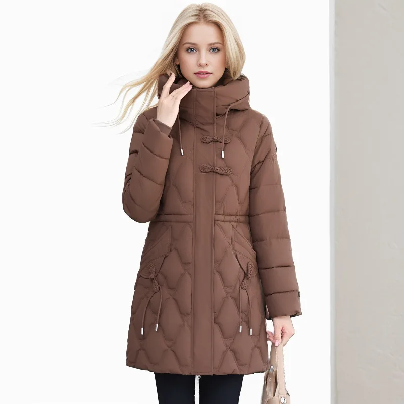 

Heavyweight Lady's Winter Padded Coat Solid Color Zipper Fly Elastic Cuffs Parka Jacket For Women Minimalist Female's Hooded Top