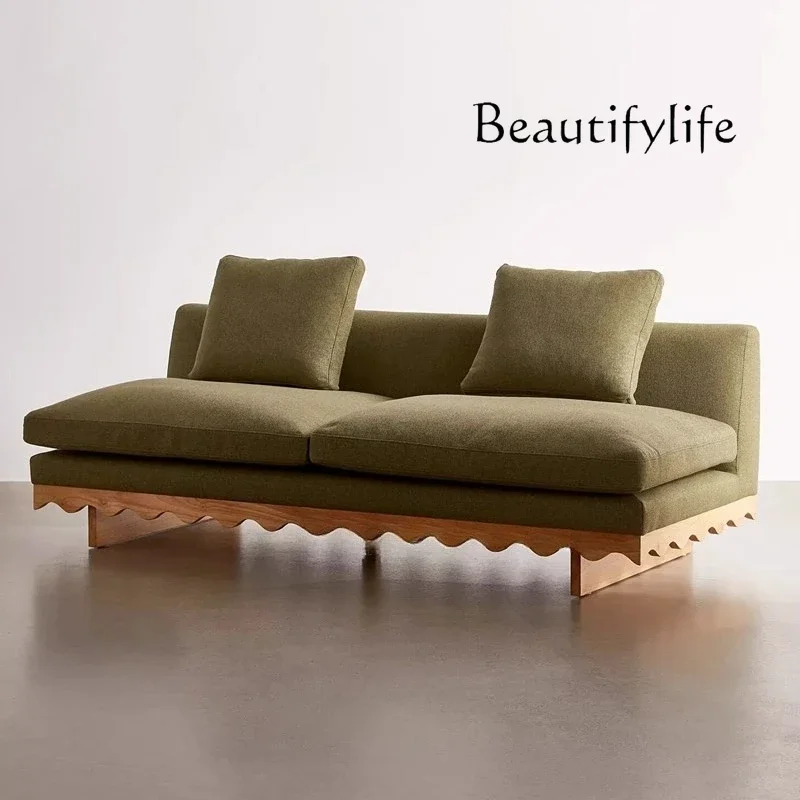 

Medieval Japanese wind living room creative Nordic minimalist solid wood double three people without armrests fabric sofa