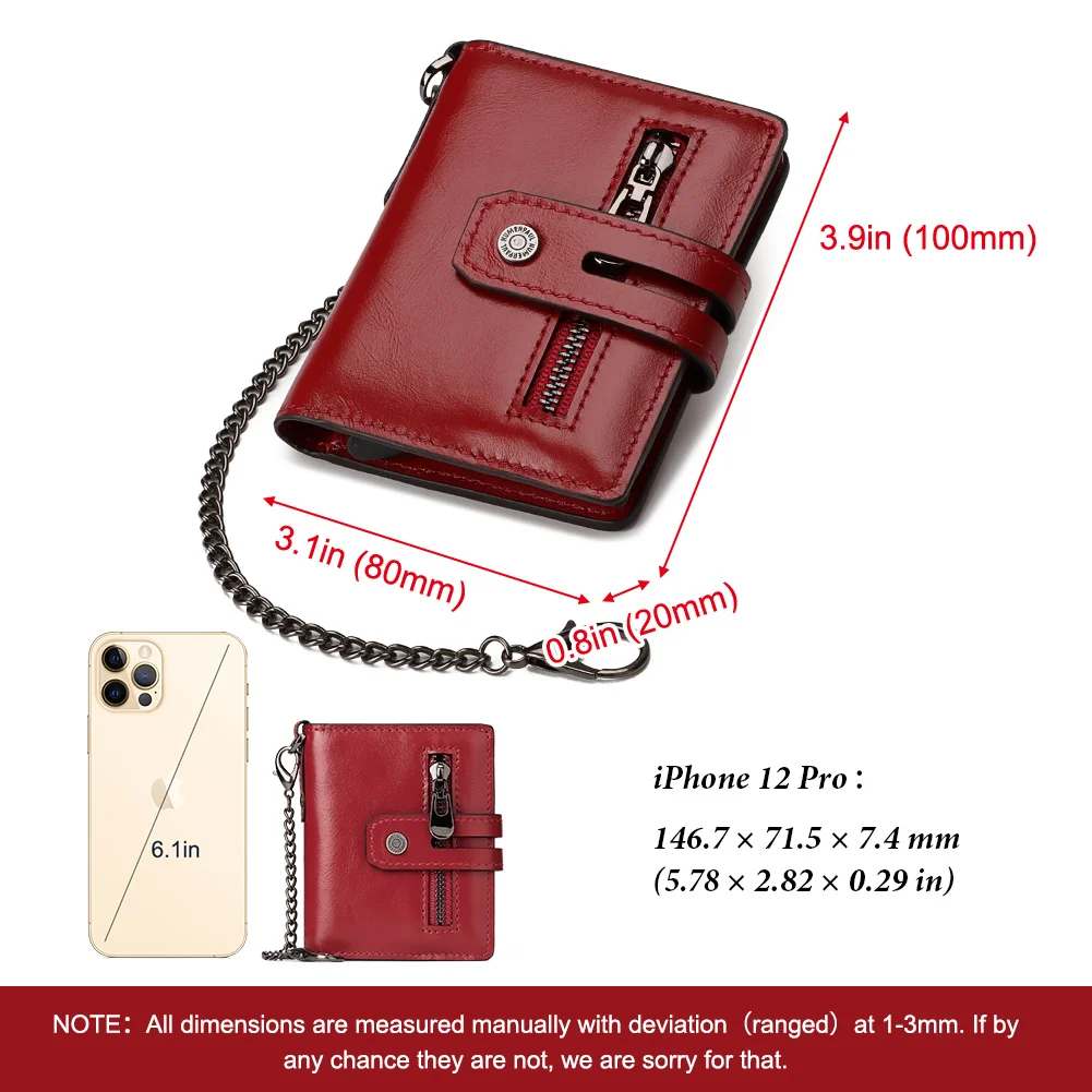 حامل بطاقات صغير منبثق من الجلد الطبيعي للنساء محافظ تحديد الهوية بموجات الراديو لحماية بطاقات الألومنيوم محفظة رفيعة خفيفة مع سلسلة