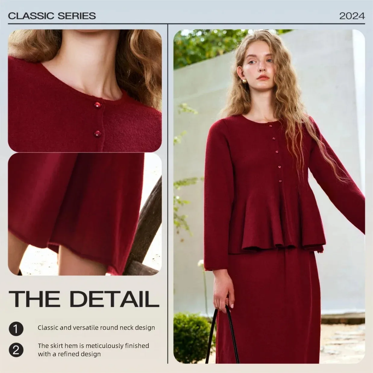 OLrain Vintage Czerwone Komplety Spódnicowe Wiosna 2025 Falbany Eleganckie Bluzki Prosta Dzianinowa Długa Spódnica Damska Nowości w Zestawach N56QE88515