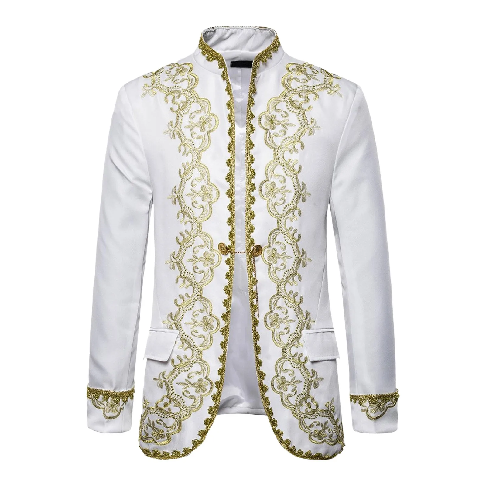 

2024 Medieval Vintage Steampunk Jacket For Men's Retro Punk Uniform Overcoat White Gothic Gold Thread Embroidery Cardigan Coat