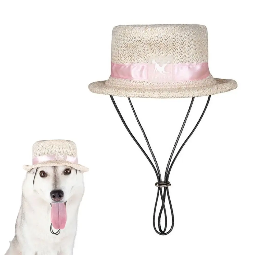 

Handwoven Pet Straw Hat Summer Costumes with Adjustable Strap Cat Dog Sun Cap Party Headdress Cute Farmer Pet Hat Kitten