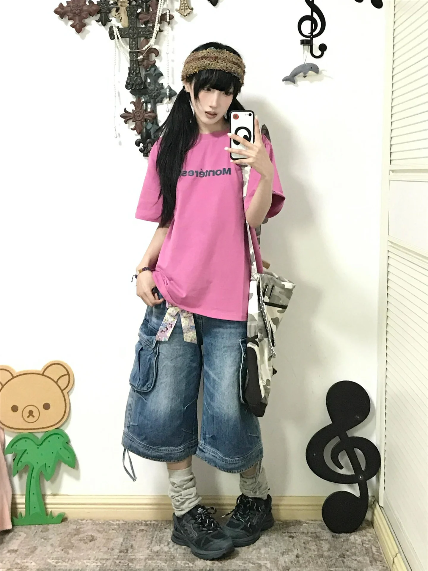 

Американские винтажные джинсы с низкой посадкой, укороченные, женские, летние, свободные, облегающие, с множеством карманов, в стиле Spicy Girl, средней длины