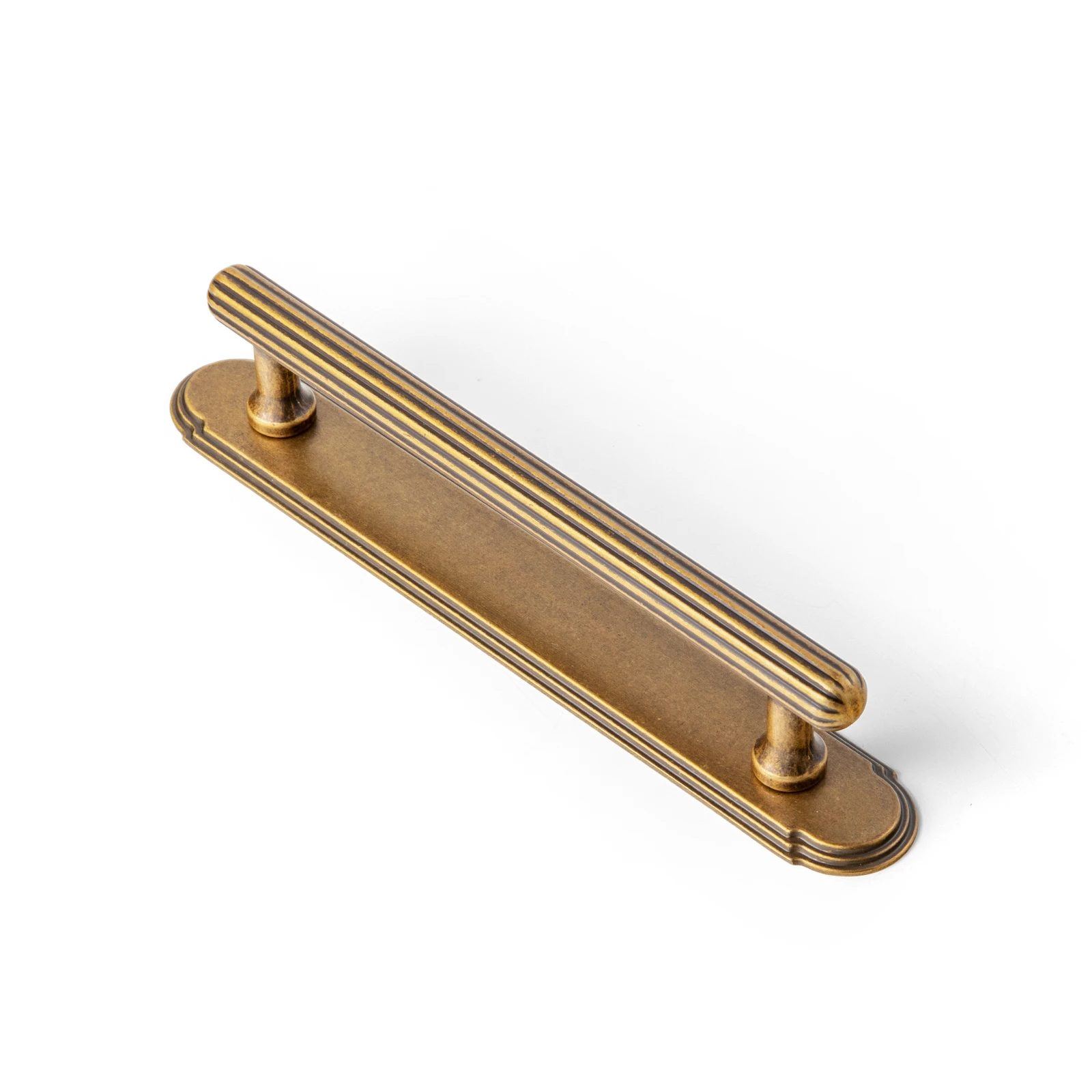 Goo-Ki 2 Pack Antique Brass Cabinet Pulls with Glassic Stepped Backplate, Solid Zinc Alloy Kitchen Hardware for Cupboard and Dresser，5 Inch Center to Center
