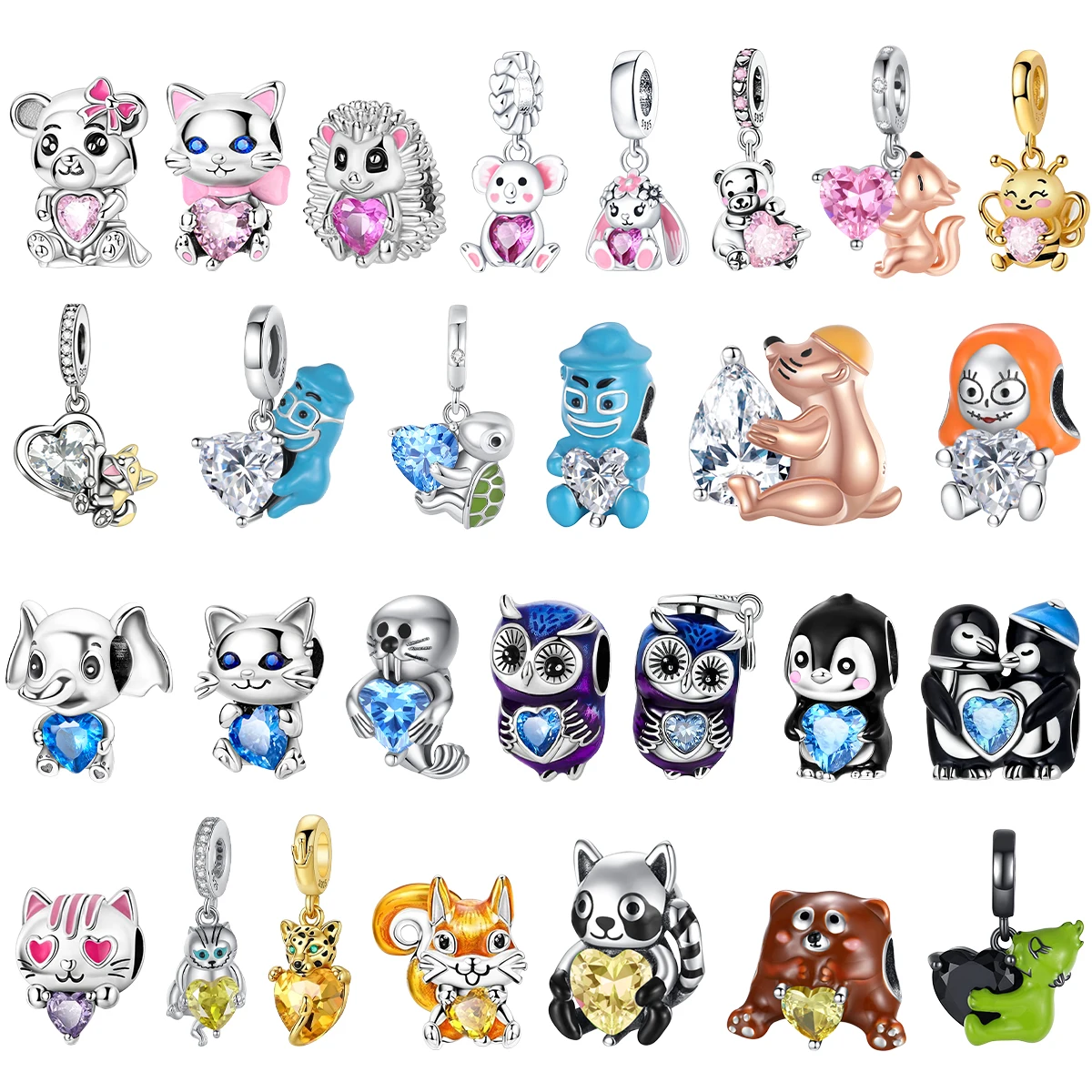 الملونة 925 فضة عقد القلب حبة البطريق ليوبارد البومة سحر صالح قلادة سوار المرأة مجوهرات Diy هدية الإكسسوار #1