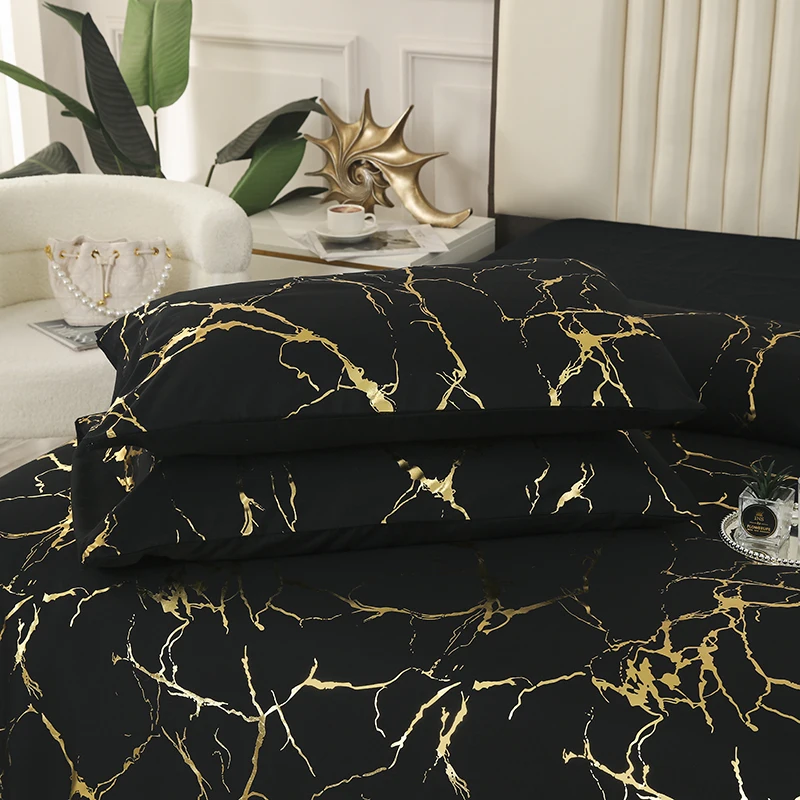 Imagem -04 - Marble Print Glitter Foil Bronze Bedding Cover Conjunto com Sham Correspondente para Home Decor Moderno na Moda All Season Consolador Luxo