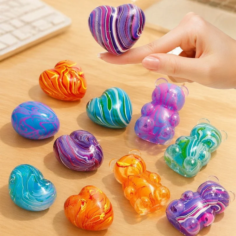 Rainbow Marbled Swirl Maltose Squishy Toy Slow Rebound Cube Bear Heart Egg Shape Squeeze Fidget Toy ADHD Anti-stress Relax Gift