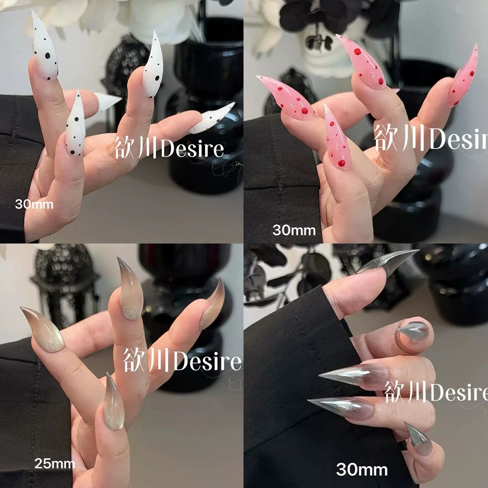 

10Pcs Y2K Spice Girl Handmade Long Beast Claws Wearable Press On Nails Colorful Dragon Shaped Claws Dot Cat Eyes Fake Nails