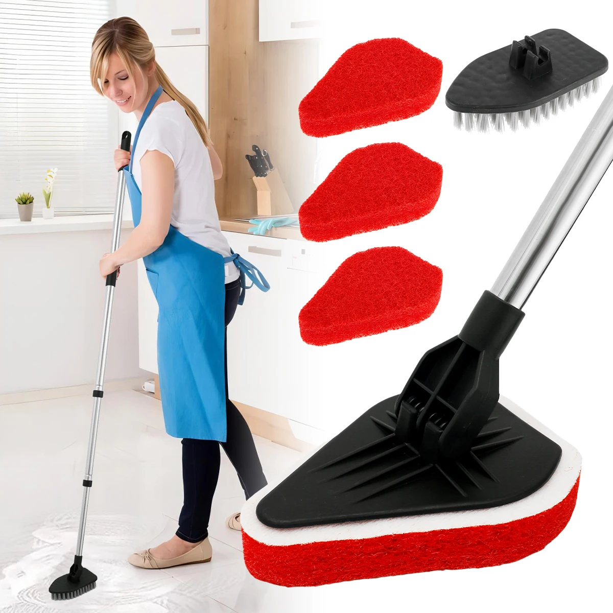 Adjustable Cleaning Brush Set Floors Cleaner Tools Cleaning Scrub Household Wiper Sponge Brush for Bathroom Shower Kitchen Tools