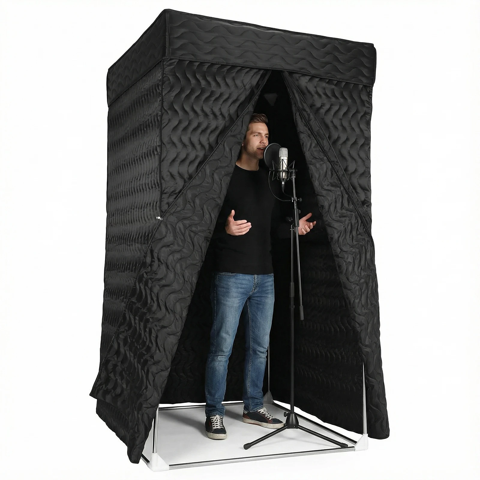 

Echo-Free Sound Isolation Booth with Thick Acoustic Blankets 360 Degree Reverb for Podcasts Music Voiceovers Singers