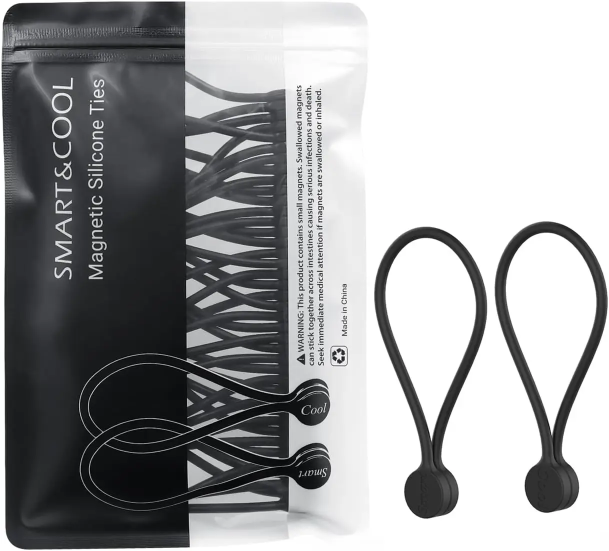 

Reusable Silicone Magnetic Cable Ties - 20 Pack, Black, 7.16'' - Organize Cables, Books, Fridge Magnets