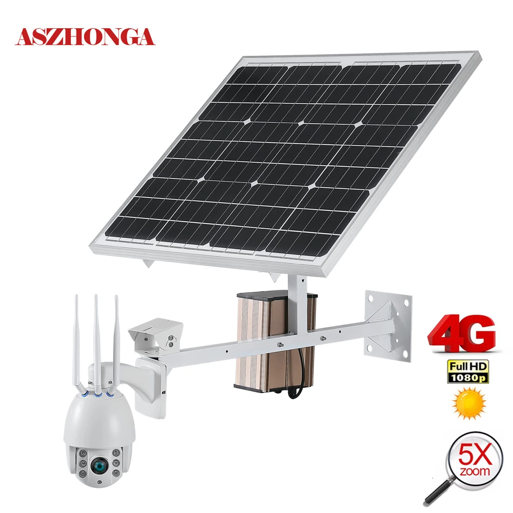 

60W Solar Camera Power Panel Security Camera 1080P 3G 4G SIM Wireless Wi-Fi Speed Dome PTZ IP Camera Outdoor CCTV Surveillance