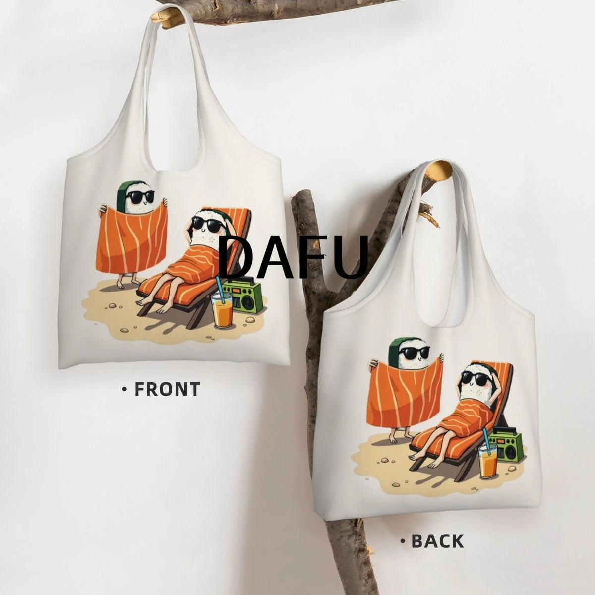 Sushi Beach Vibes Large Capacity Canvas Tote Bag Single Shoulder Work Commute Bag For Women Eco-Friendly Shopping Bag