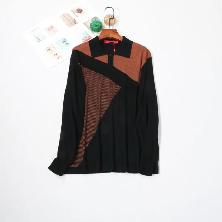 

Men's Knitted Sweater Long Sve Turn-down Collar Color Blo Mid-aged Autumn Clothes Domestic Large Order Tailored Goods