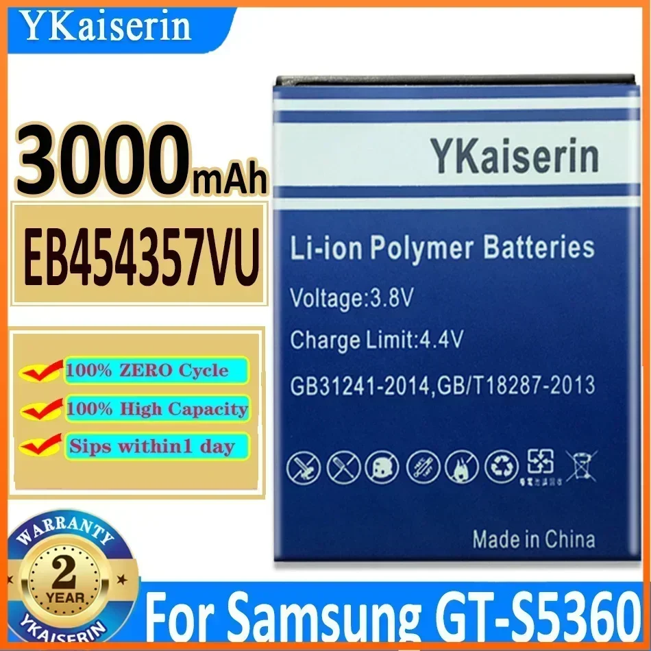 3000mAh YKaiserin EB454357VU Battery for Samsung Galaxy Y S5360 Y Pro B5510 Wave S5380 Pocket S5300 Chat B5330 Batterie Warranty