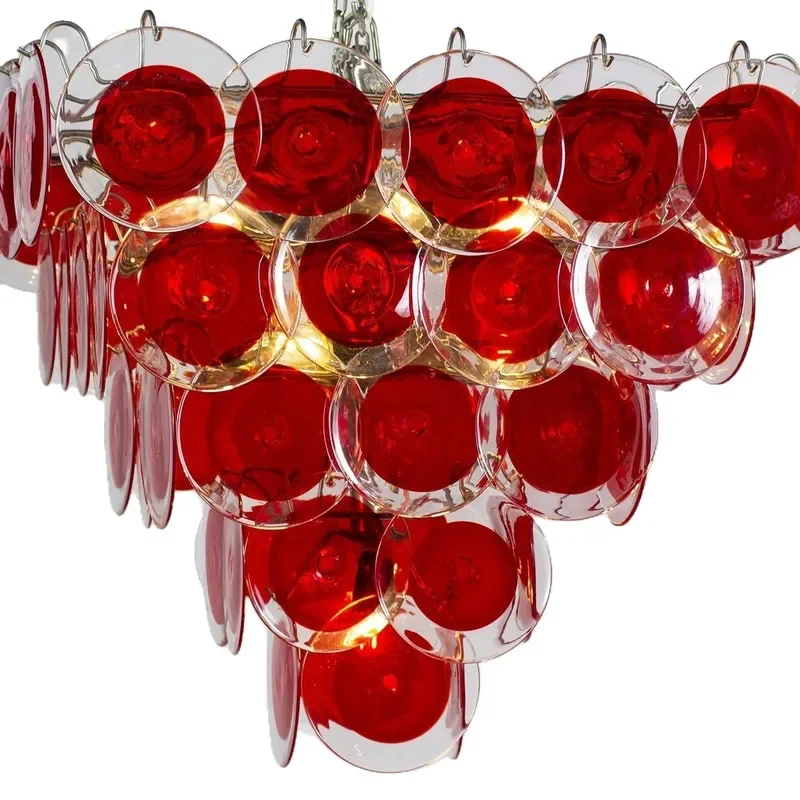 60 Head Red Disc Glass Chandelier French Medieval Style Pendant Light for Bedroom Living Room Home Decor