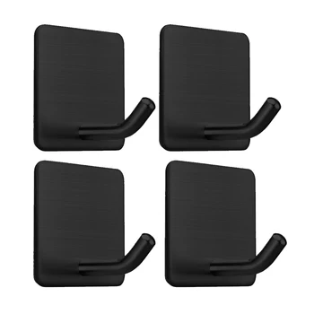 4 قطعة خطاف المناشف اللاصق الثقيلة الفولاذ المقاوم للصدأ حقيبة هوك معلقة الحمام المطبخ تخزين حامل لزجة السنانير شماعات سوداء