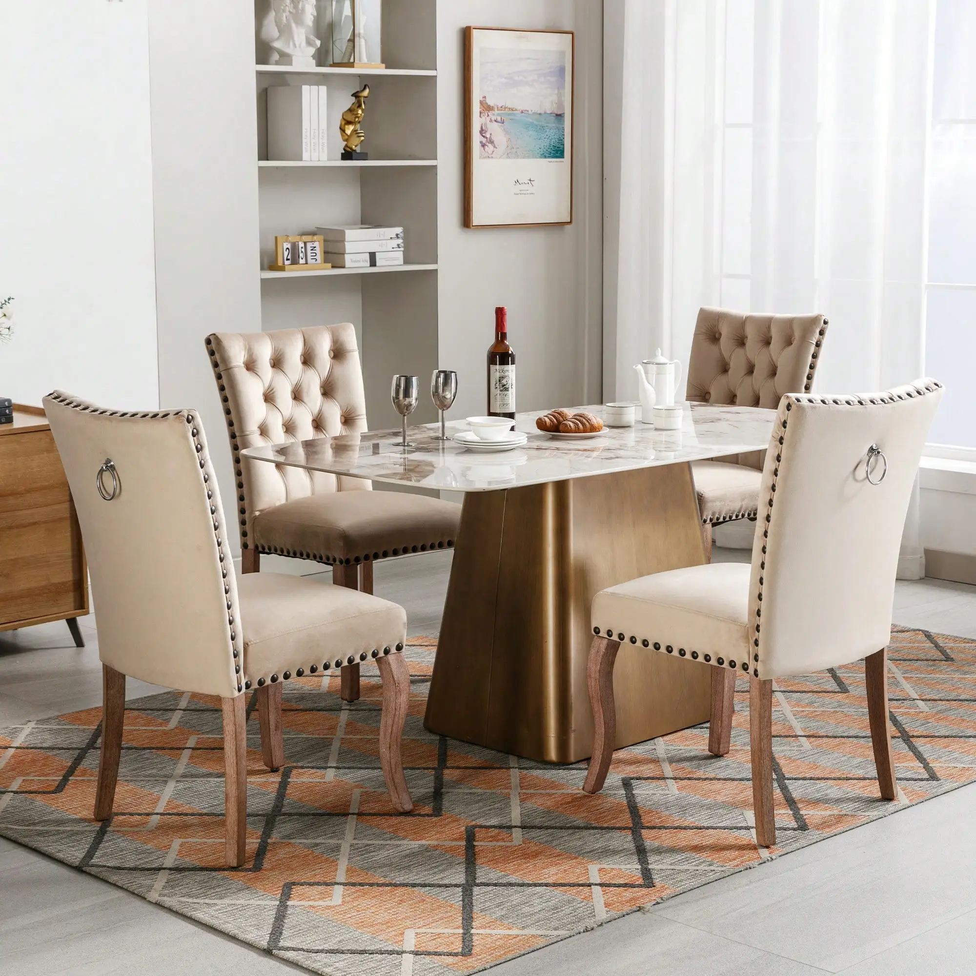 كراسي غرفة الطعام المخملية، مجموعة من 4 كراسي مطبخ، كراسي غرفة المعيشة، كرسي منجد، أرجل من الخشب الصلب