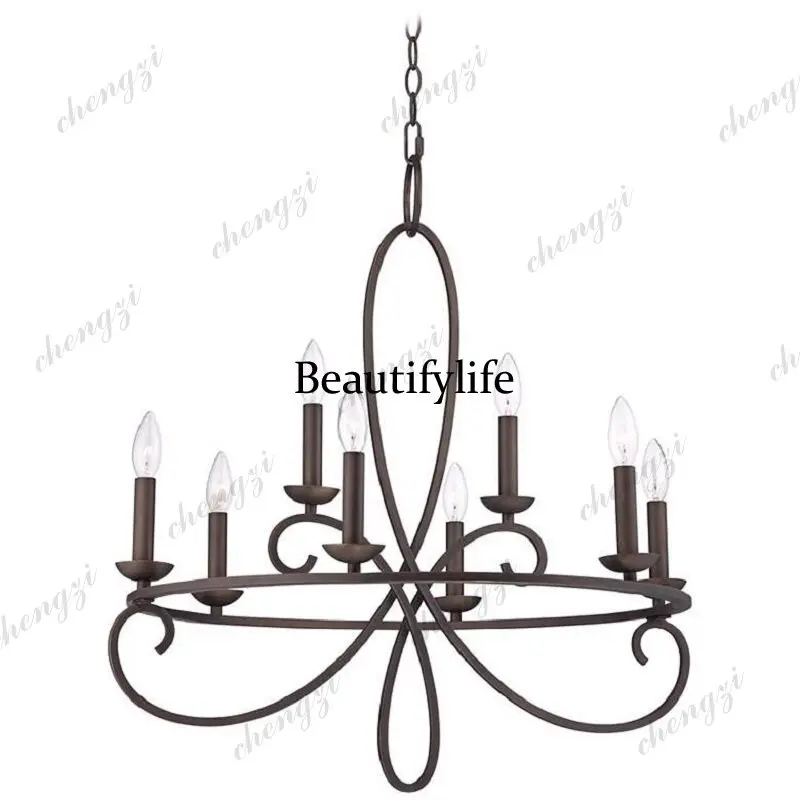 American simple retro wrought iron chandelier bed and breakfast lamp living room dining room lamp villa bedroom chandelier