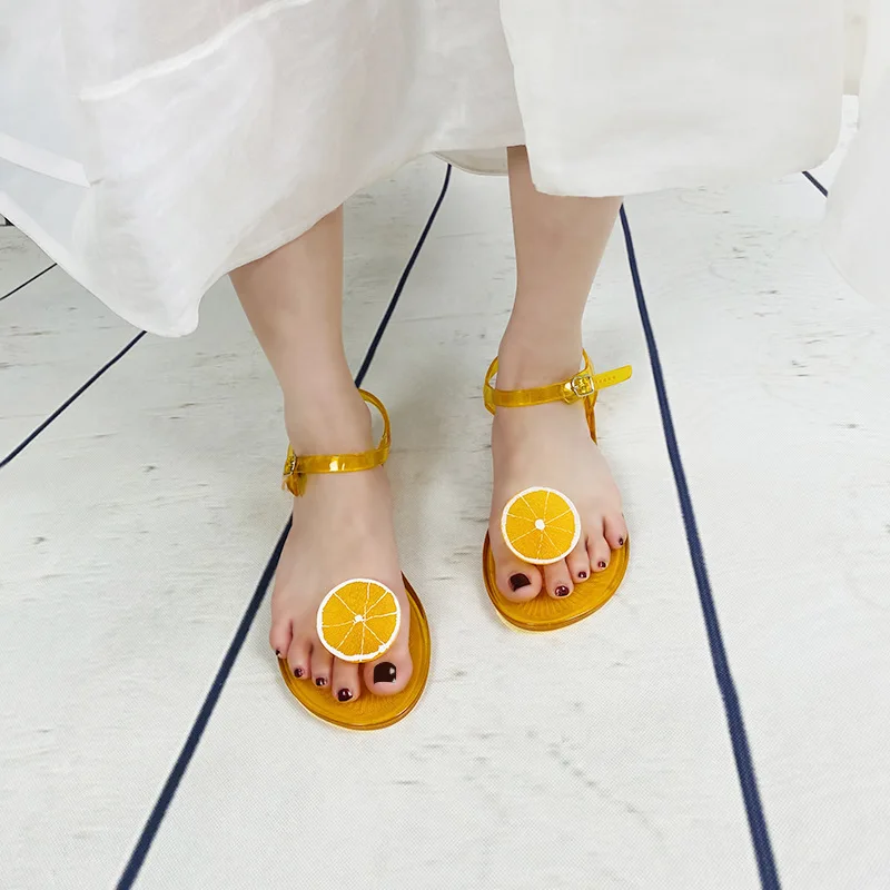 Women Fruit Sandals Transparent PVC Flat Flip-flop Sandal Ladies 2022 Summer Outdoor Fashion Non-slip Buckle Strap Beach Shoes