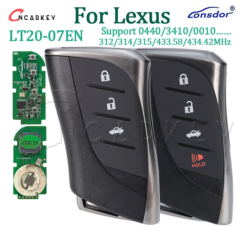 

Lonsdor For Lexus RX ES300h ES200 LS500 LS500H 0440 433.58/434.42MHz LT20-07EN Smart Remote Key 312/314.3Mhz 8A AA A9 BA Chip