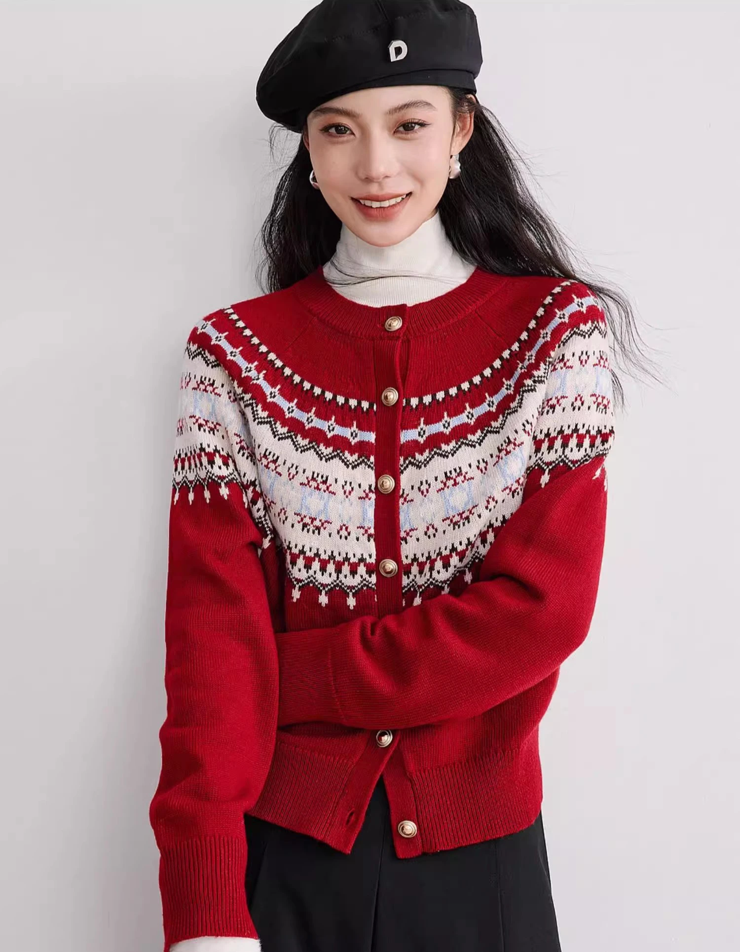 

Women's Vintage Style Fair Isle Flower Knitted Cardigan Soft Sweater Jacket Y2K Trendy Top for Casual Occasions