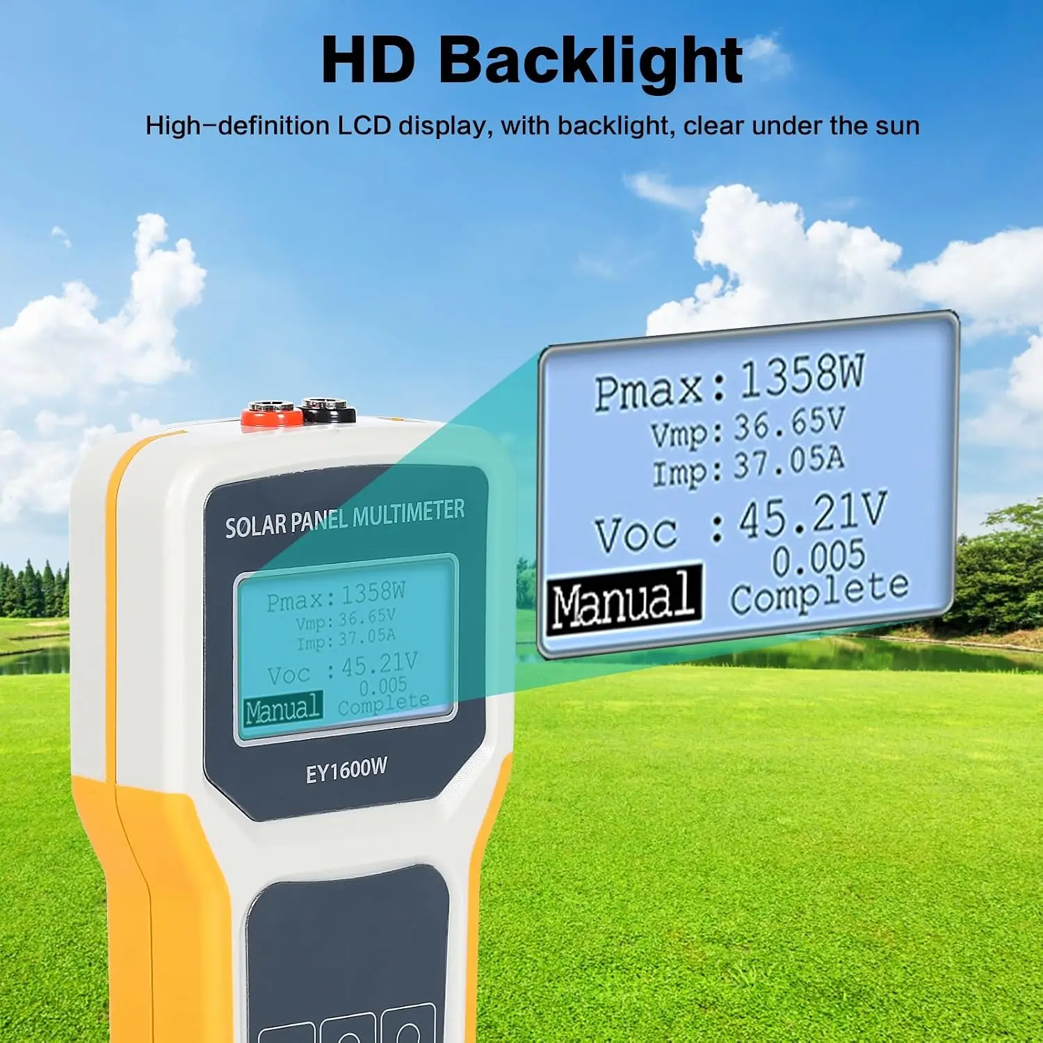 Jadeshay Solar Panel Tester,1600W Photovoltaic Panel Multimeter Automatic MPPT Test Clear LCD for Open Circuit Voltage