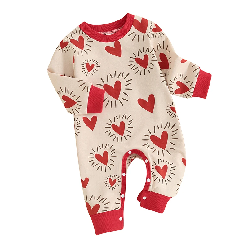 Infant Baby Boy Girl Clothing Heart Long Sleeve Jumpsuit Romper Newborn Valentines Day  Outfit Cute Clothes