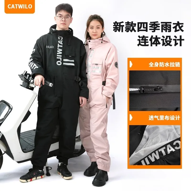 Winter Plush Motorcycle Rider Raincoat One-piece Straddle Long Velvet Warm Rainproof Waterproof Scooter Riding Poncho 4 Season