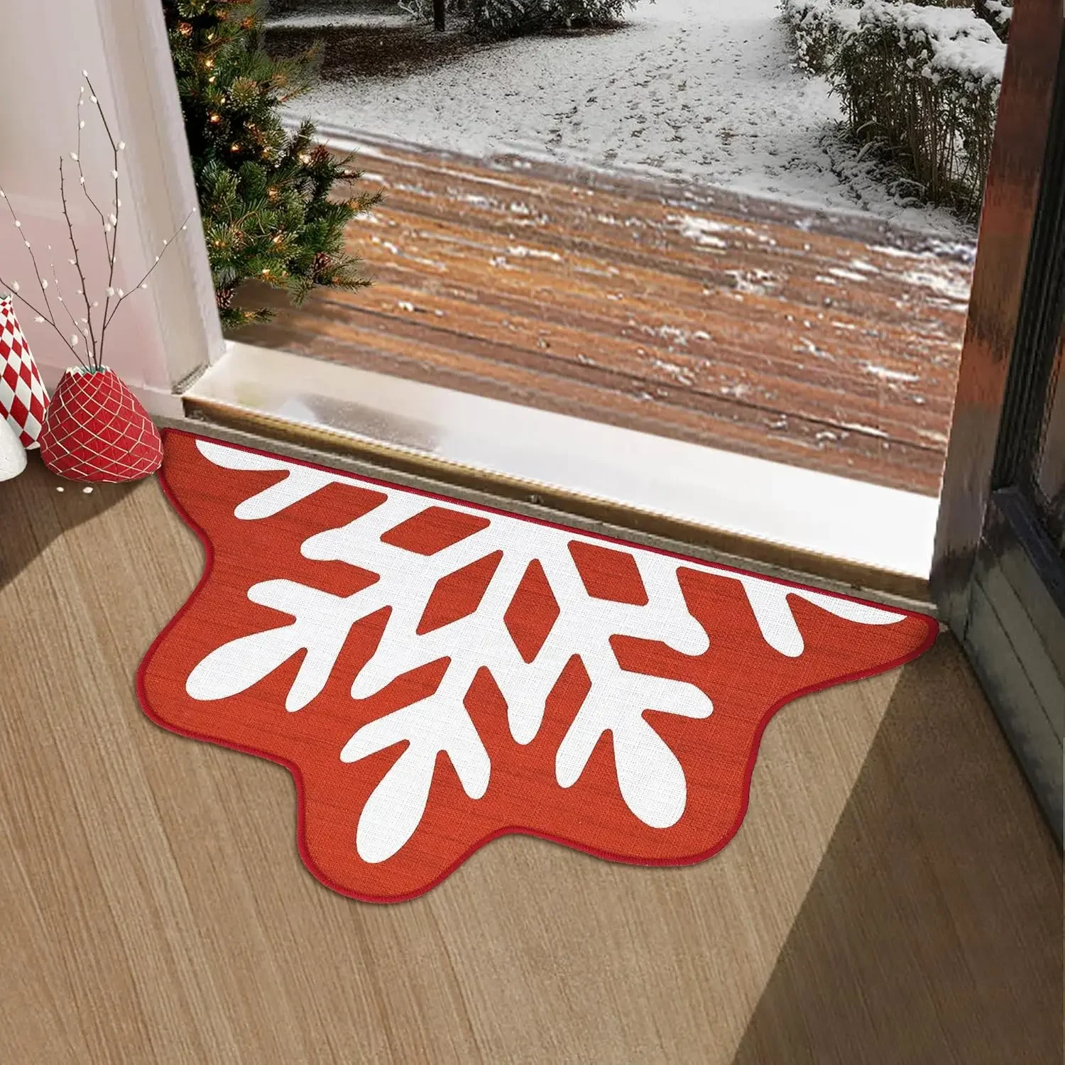 VIKAMA Fußmatte mit Weihnachtsatmosphäre, Schneeflocke, rutschfest und langlebig, für den Eingangsbereich, Flur, Badezimmerteppich, Heimdekoration