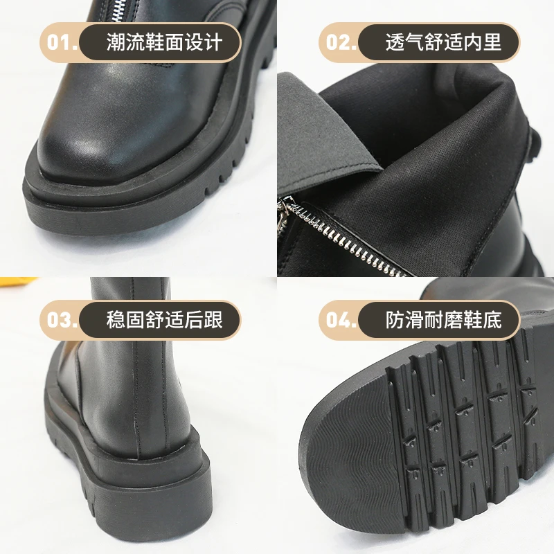 New Thicken Winter Knight Boots Women Knee High Long Square Heel Boots Retro Thick Motorcycle Boots Black White