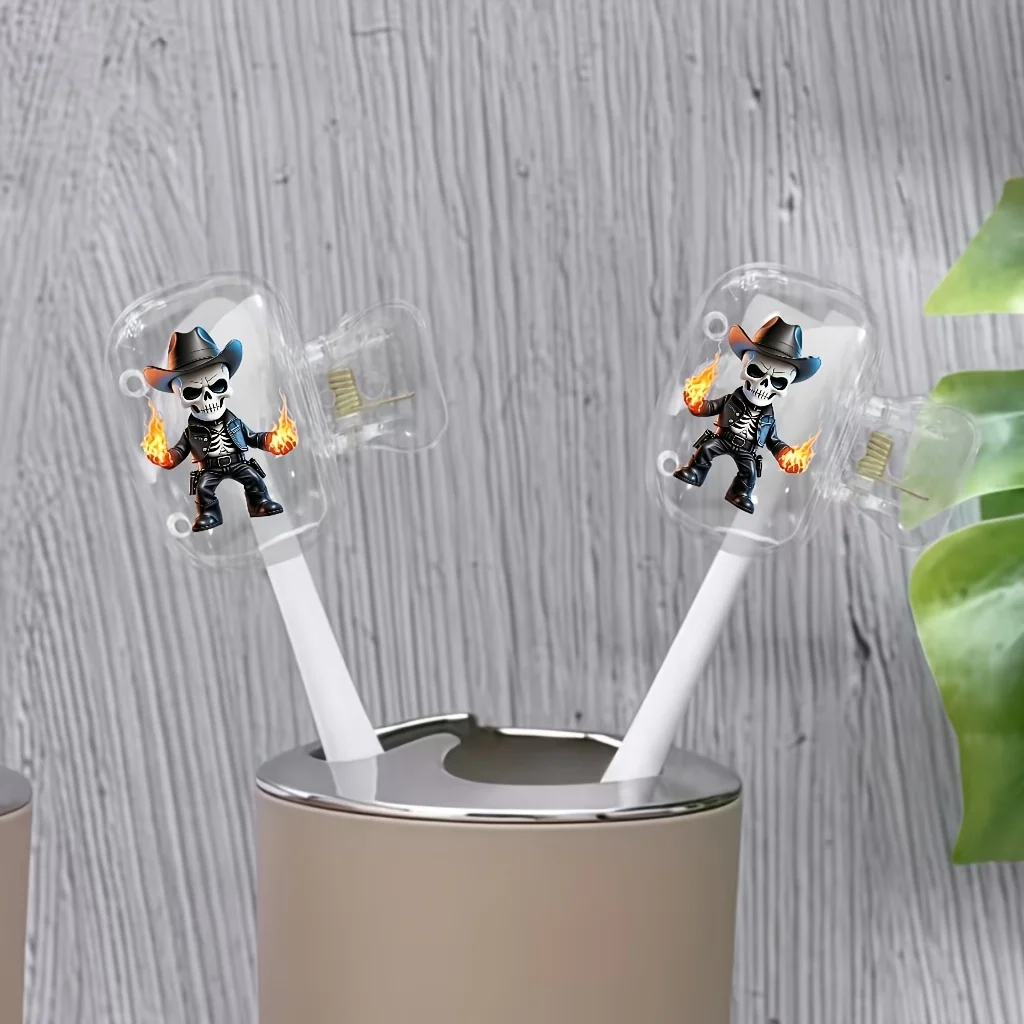 2pcs Flame Skull Toothbrush Holders Suitable for Travel Kits Featuring Ventilation Holes to Keep Brush Heads Clean And Dry