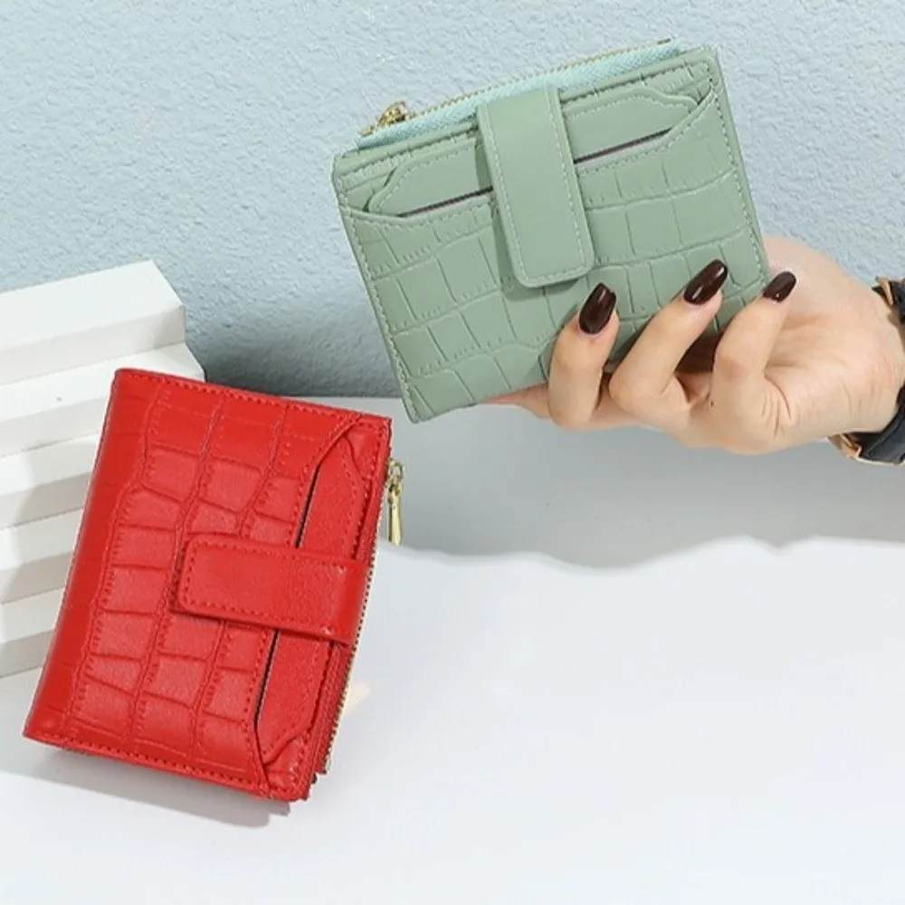 

Fashion Solid Color Folding Wallet Two-fold Multiple Card Women Short Wallet Zipper Classic PU Card Bag Daily