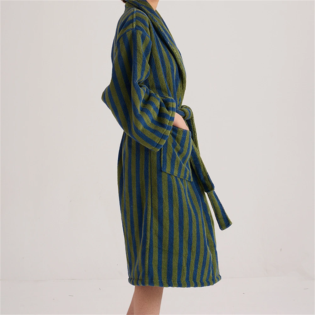 Loose Classic Checkerboard Checkered Long Staple Cotton Bathrobe Simple Retro Vertical Stripes Adult Long Couple Bathrobe