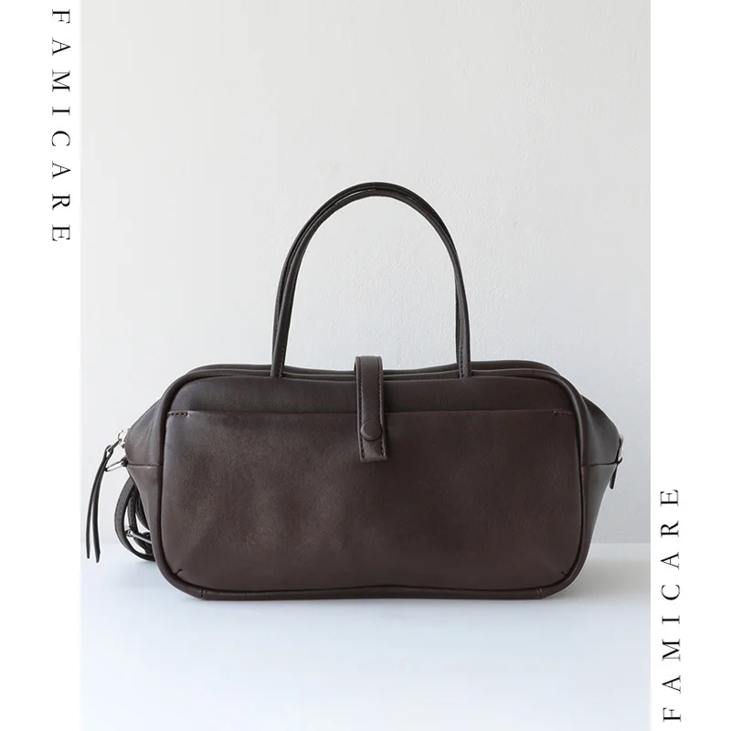 

Мягкая овечья кожа растительного дубления, сумка Boston, модные женские сумки на плечо с верхней ручкой, однотонные повседневные сумки через плечо