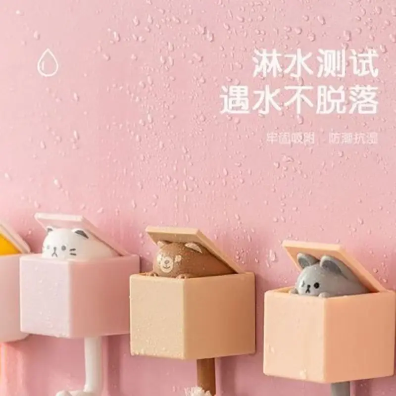 Cute Pop‑up Animal Adhesive Wall Hook No Drill Plastic Self‑Sticky Hanger Kawaii Decor Hook for Dorm Bathroom Hanging Key Towel